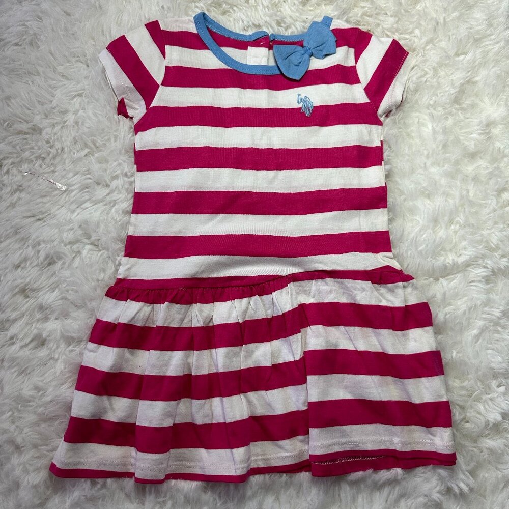 US Polo Assn Girl Pink and White Striped Shirt Dress Sz 3T NWT